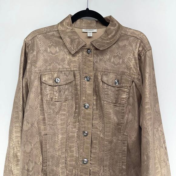 Dressbarn Jacket Womens 1X Bronze Metallic Animal Print Rhinestone Buttons - Picture 2 of 7